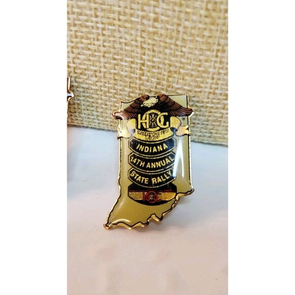 2 Vtg Harley Indiana Motorcycle 13th and 14th State Rally Label Pins - Picture 3 of 4